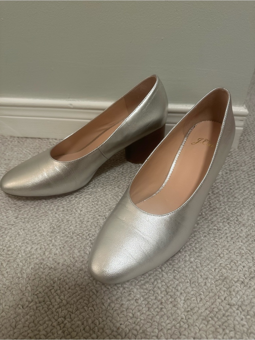 J. Crew Silver Block Heel Women's Pumps - Picture 1 of 8